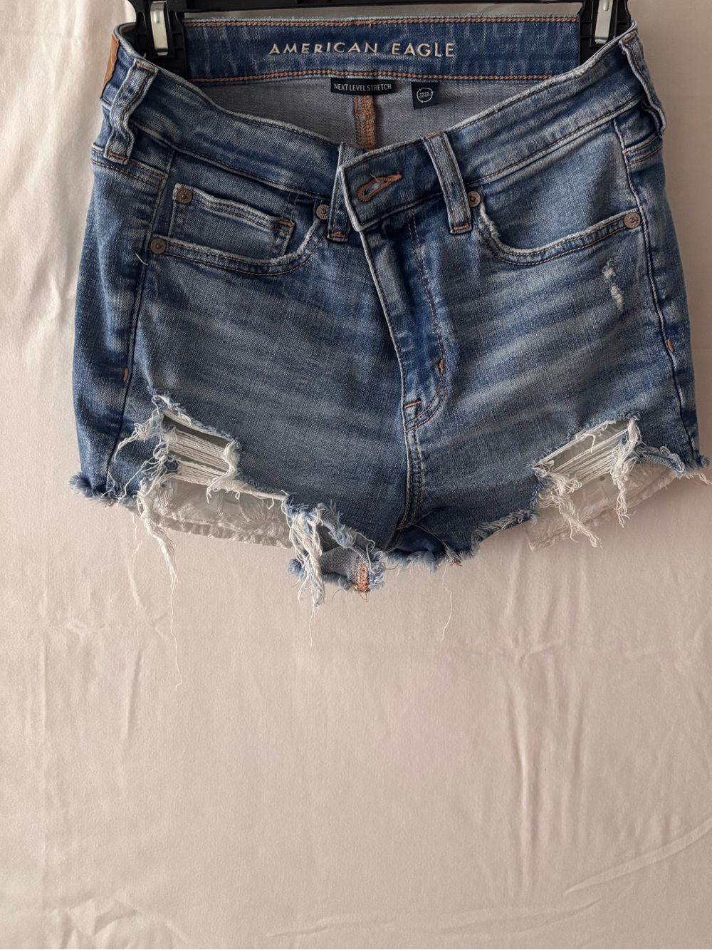 American Eagle Outfitters Distressed Light Blue High-Rise Denim Shorts